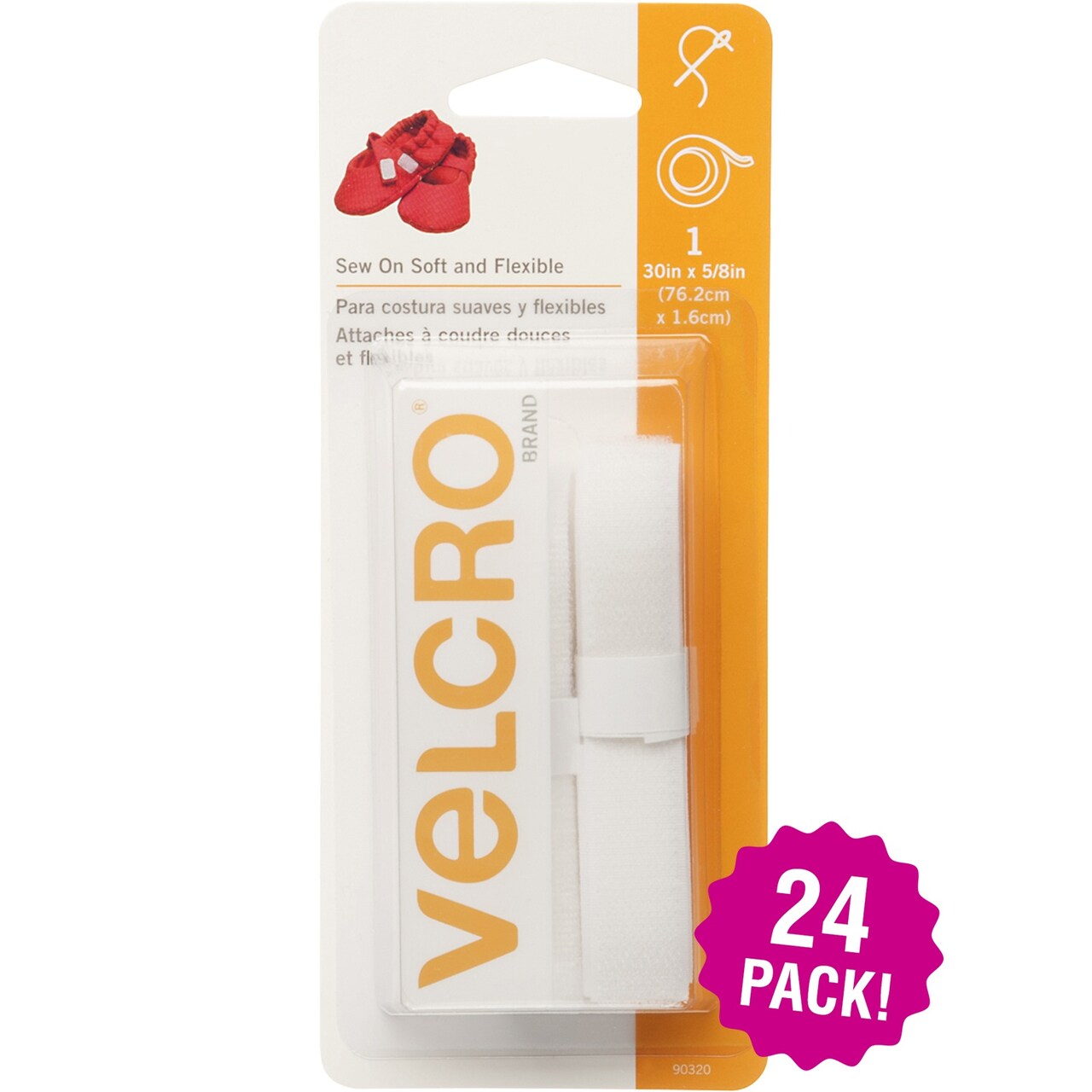 Multipack of 24 - VELCRO(R) Brand Sew-On Soft & Flexible Tape .625"X30"-White